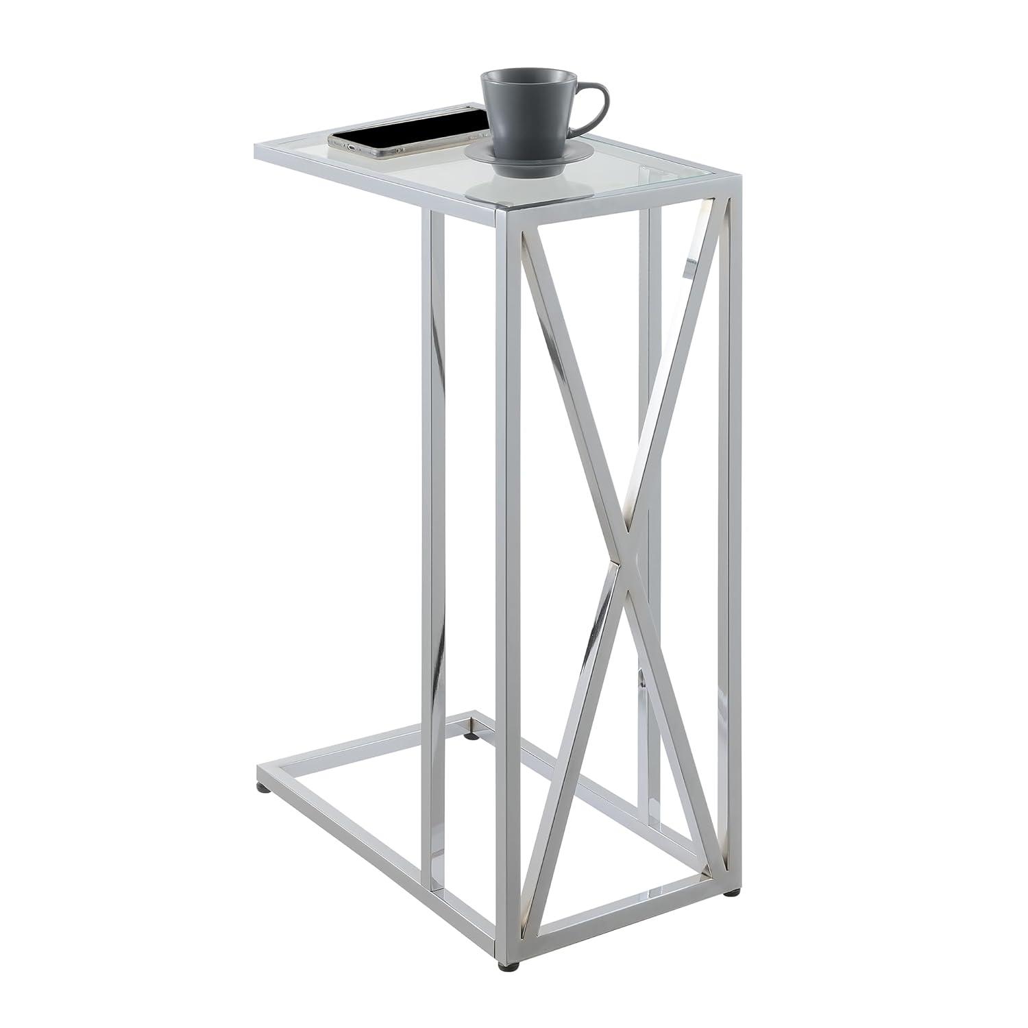Convenience Concepts Oxford Chrome Glass C End Table in Glass & Chrome Frame