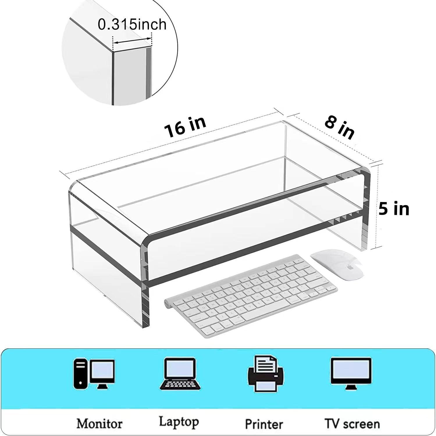 Clear Acrylic 2-Tier Monitor Stand Riser with Storage