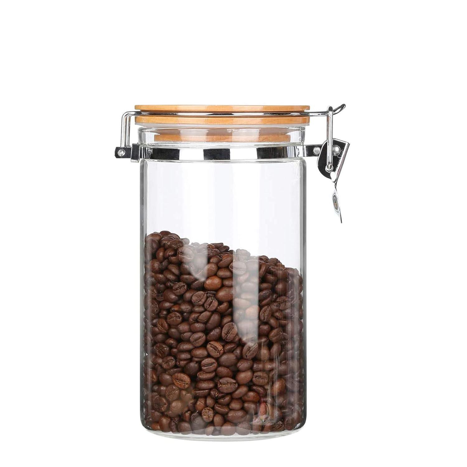 KKC Glass Food Storage Jar Canister, Coffee Bean Container With Airtight Lid,Coffee Bean Container,Sealed Jar, 40 Fluid-oz