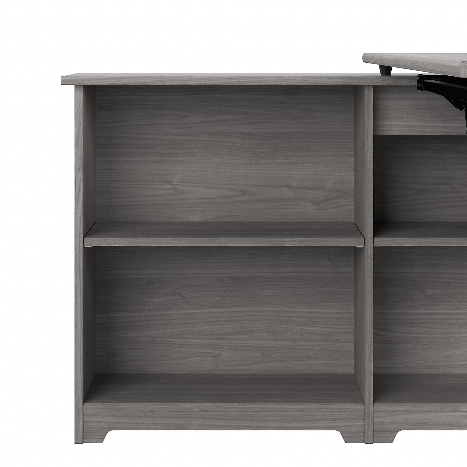Bush Furniture Cabot 52W 3 Position Sit to Stand Corner Desk with Shelves, Modern Gray