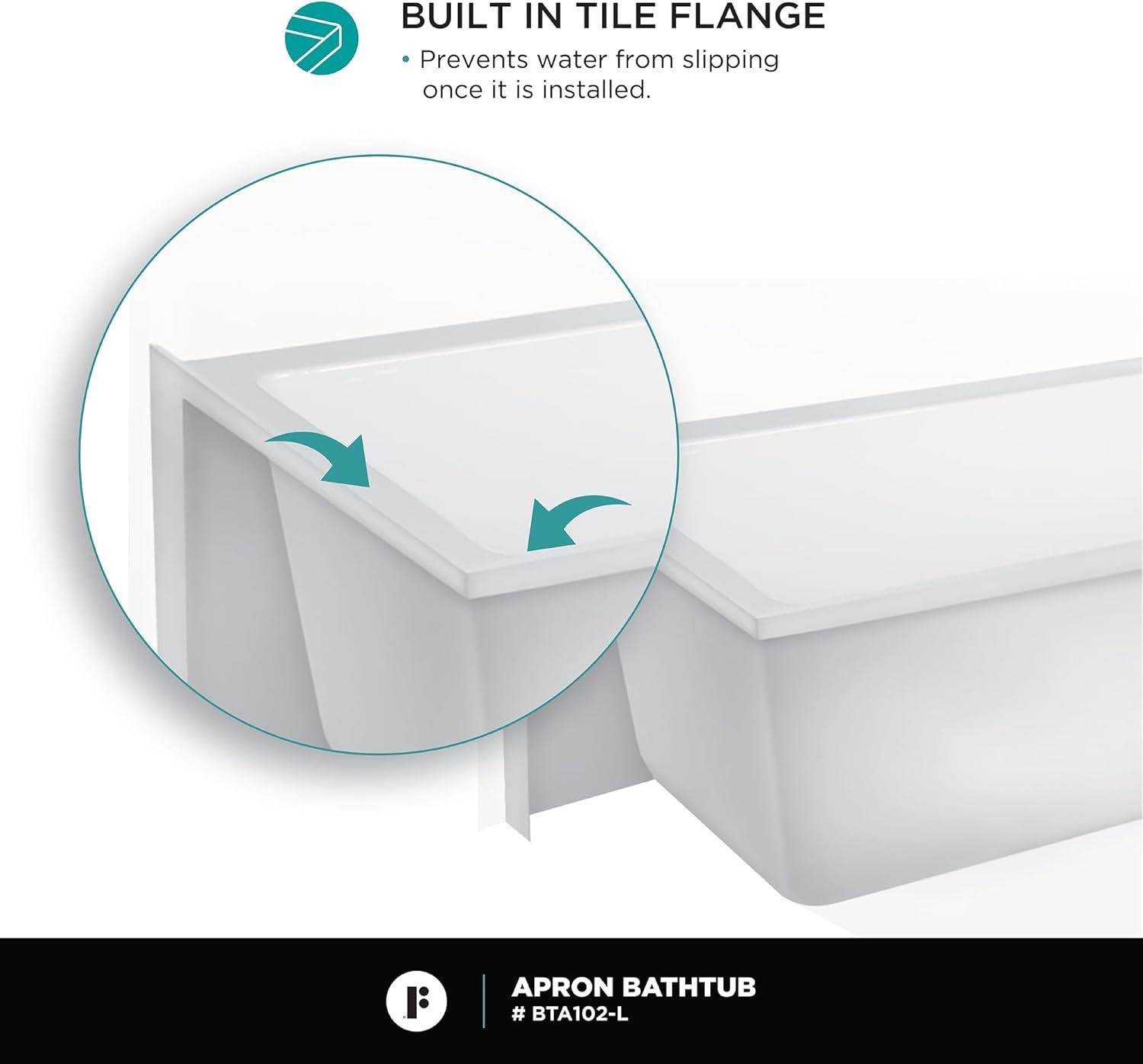 Fine Fixtures Acrylic-Fiberglass Soaking Bathtub, White. Alcove | Apron Front Left Hand 60"x32"