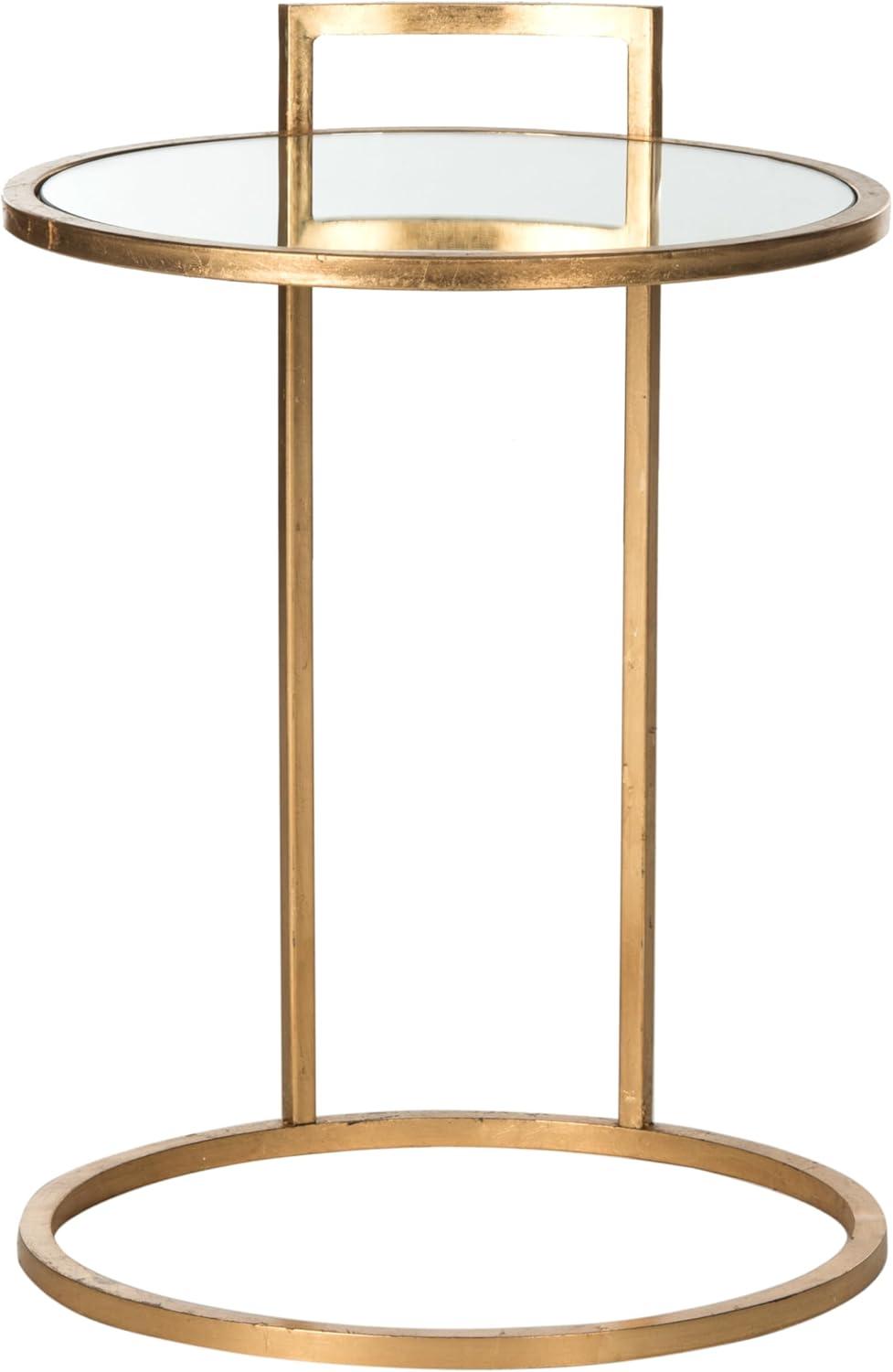 Calvin Round Gold Leaf End Table - Gold/Mirror - Safavieh.
