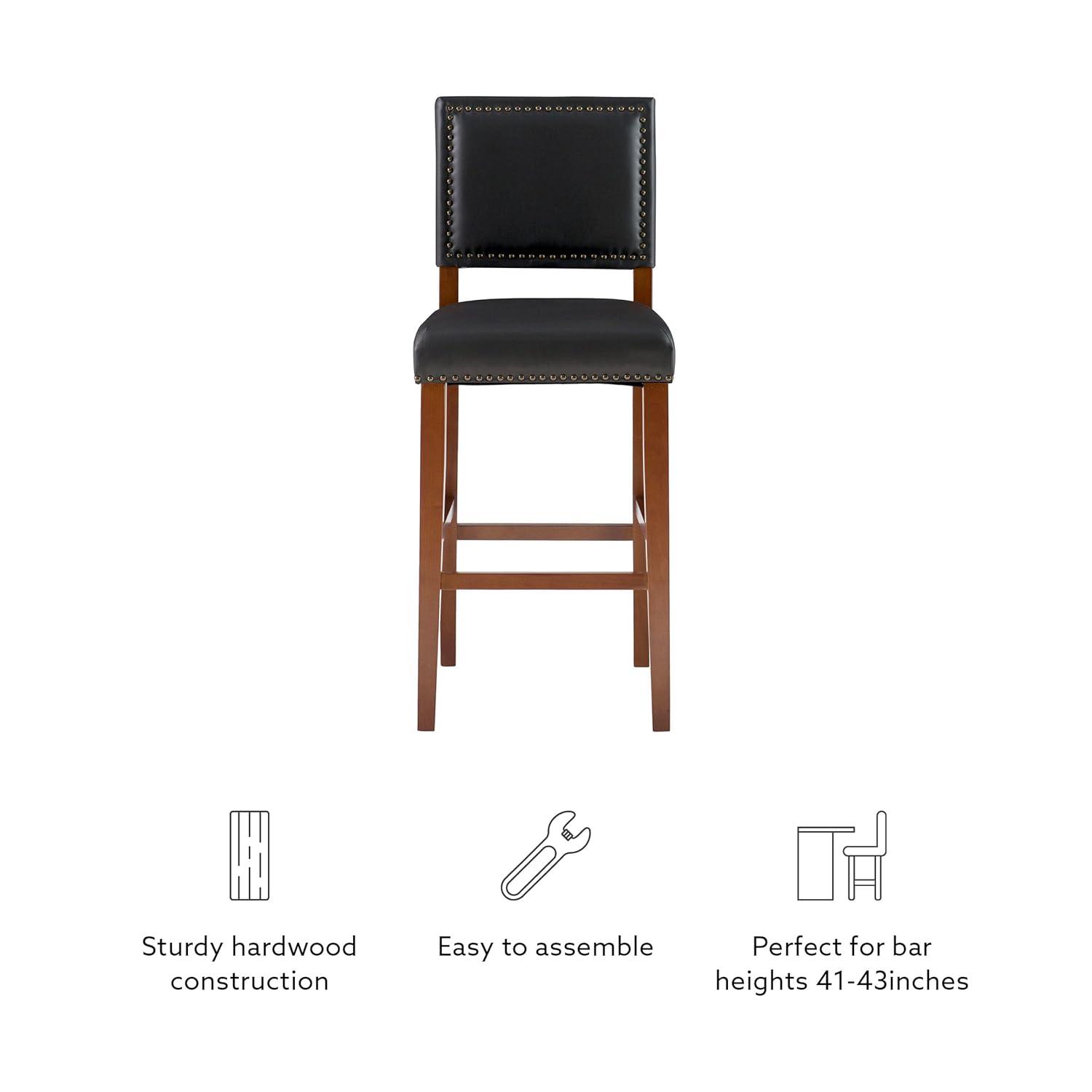 29" Brook Padded Back and Seat Faux Leather Barstool Hardwood/Black - Linon