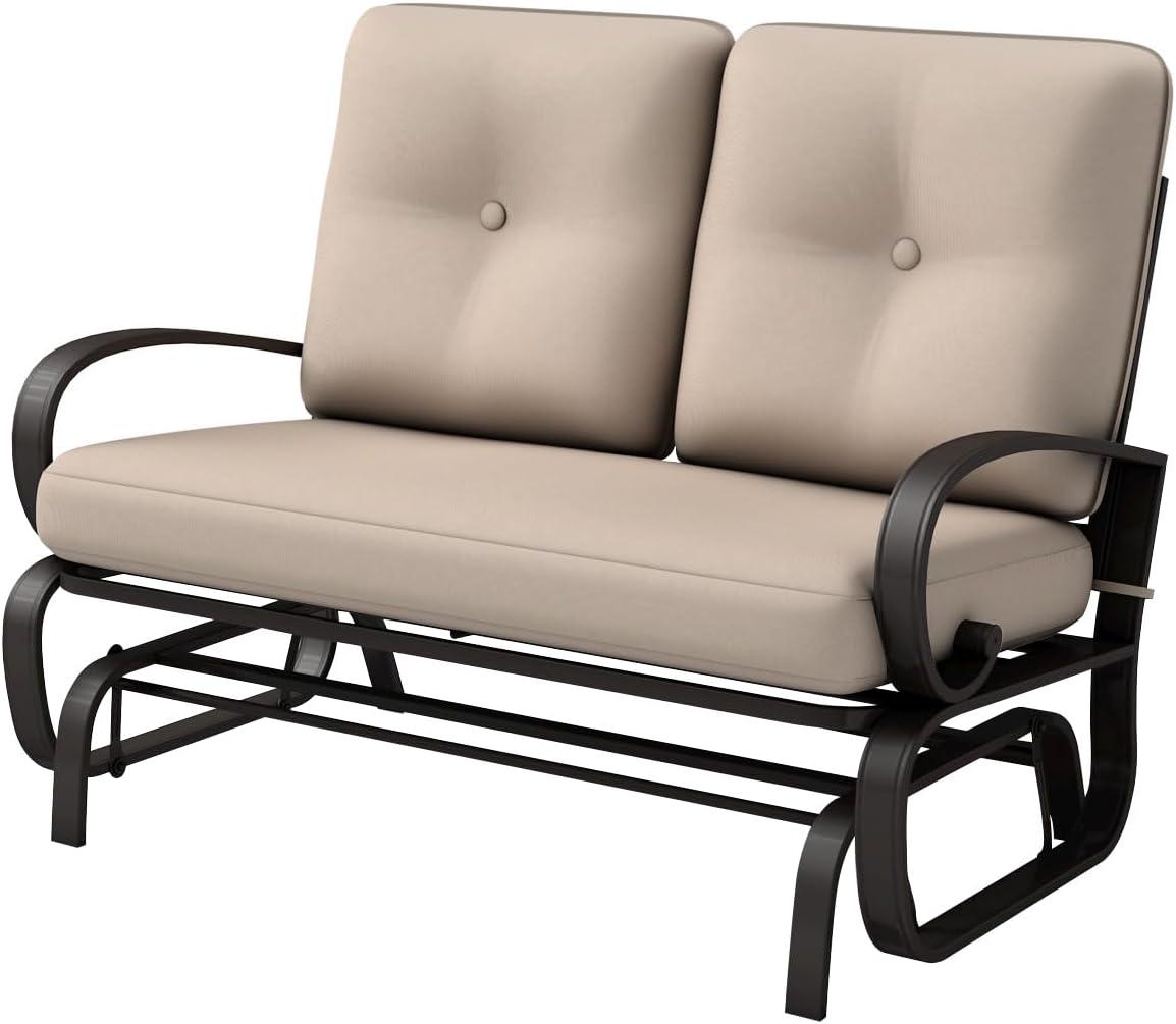 Powder-Coated Steel Classic Loveseat Glider with Cushioned Seat