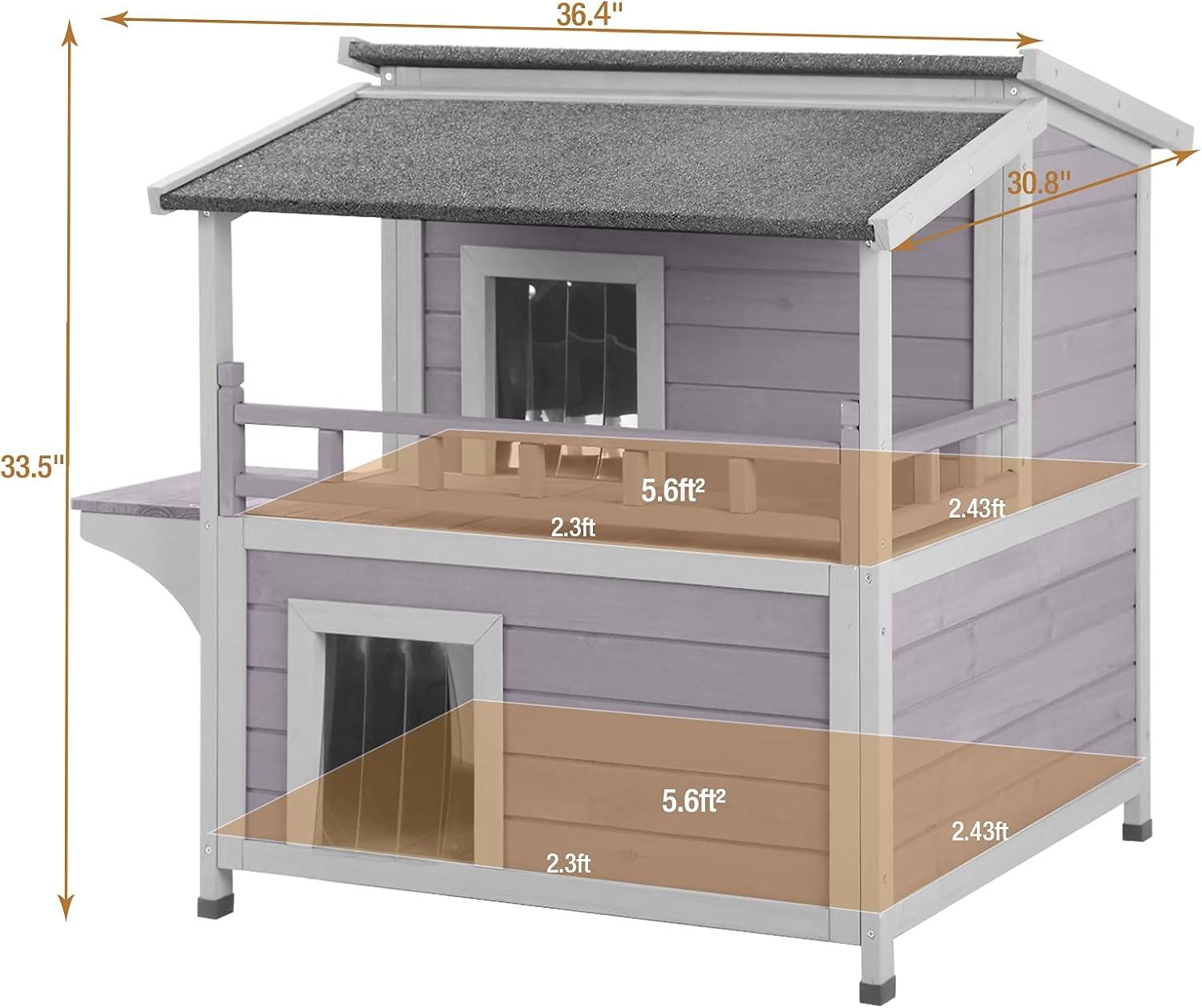 Archie & Oscar™ Outdoor Cat House 2-story Wooden Feral Cat Shelter with Balcony & Roof