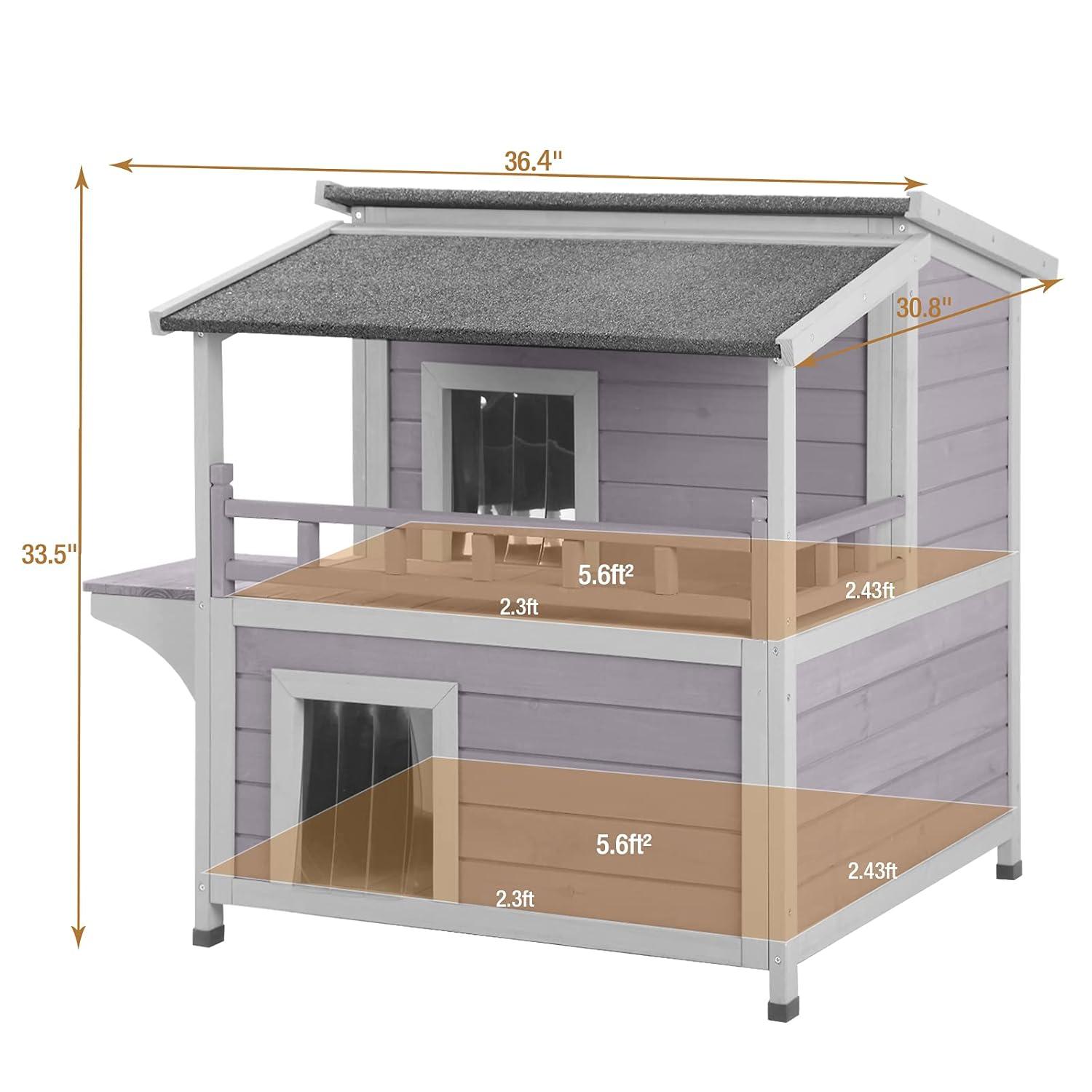 Archie & Oscar™ Outdoor Cat House 2-story Wooden Feral Cat Shelter with Balcony & Roof