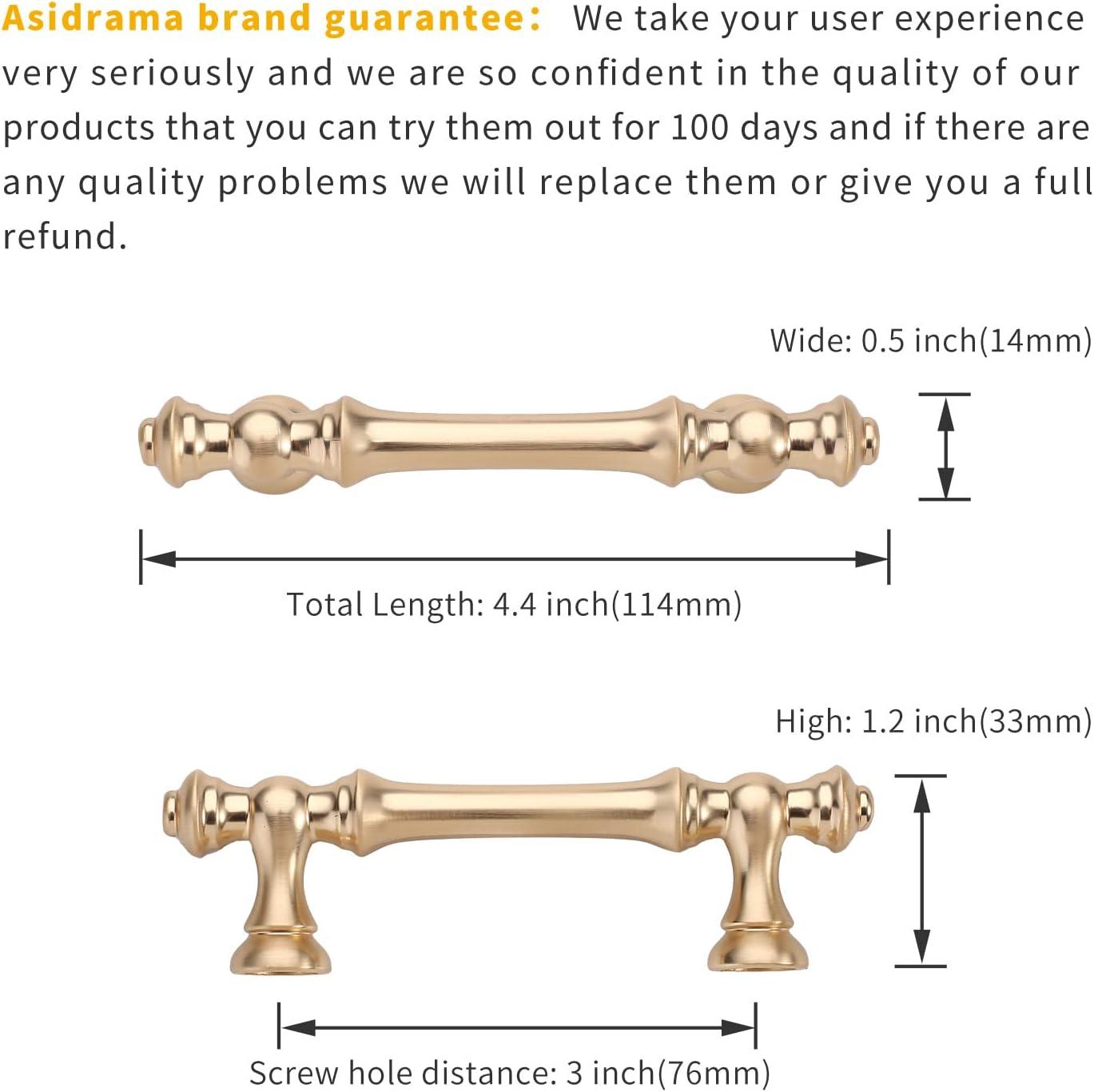 Asidrama 10 Pack Brushed Brass Cabinet Knobs - Gold Dresser & Drawer Knobs for Kitchen Cabinet Hardware