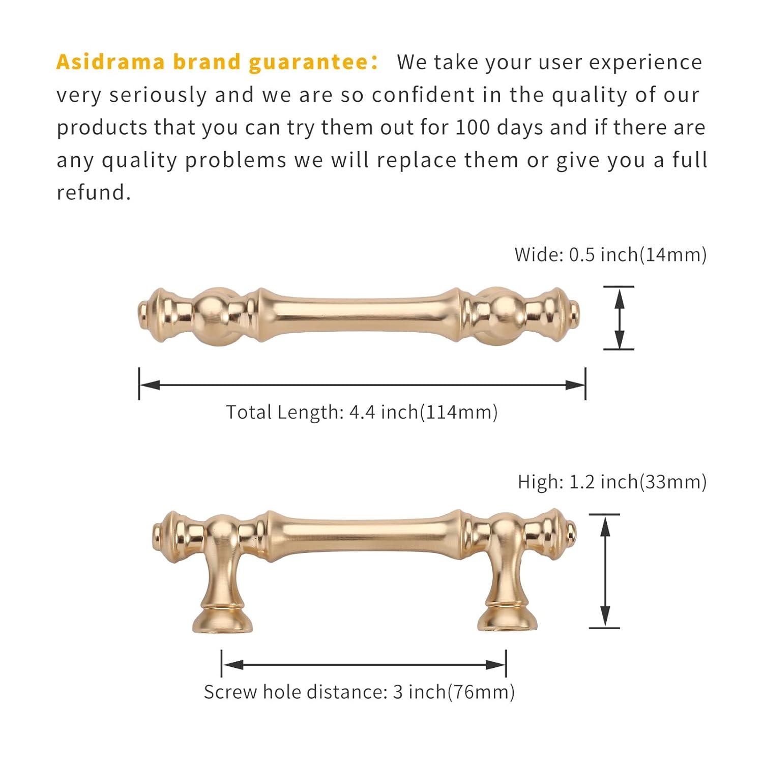 Asidrama 10 Pack Brushed Brass Cabinet Knobs - Gold Dresser & Drawer Knobs for Kitchen Cabinet Hardware