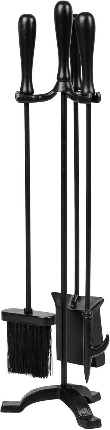 Symple Stuff Fireplace Tool Set, Poker, Ash Brush, Shovel Scoop, Stand, Wrought Iron and Steel, 6.25"L x 6.25"W x 30"H