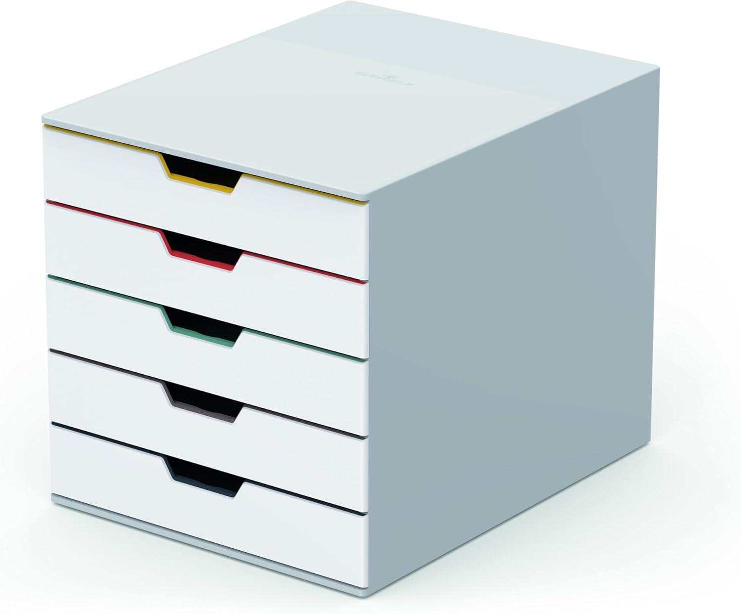 Durable Varicolor Mix 5 Drawer Desktop Storage Box, White/multicolor - 5 Drawer(s) - 11" Height X 11.5" Width X 14" Depth - Desktop - White, Multicolor - Plastic - 1 / Each