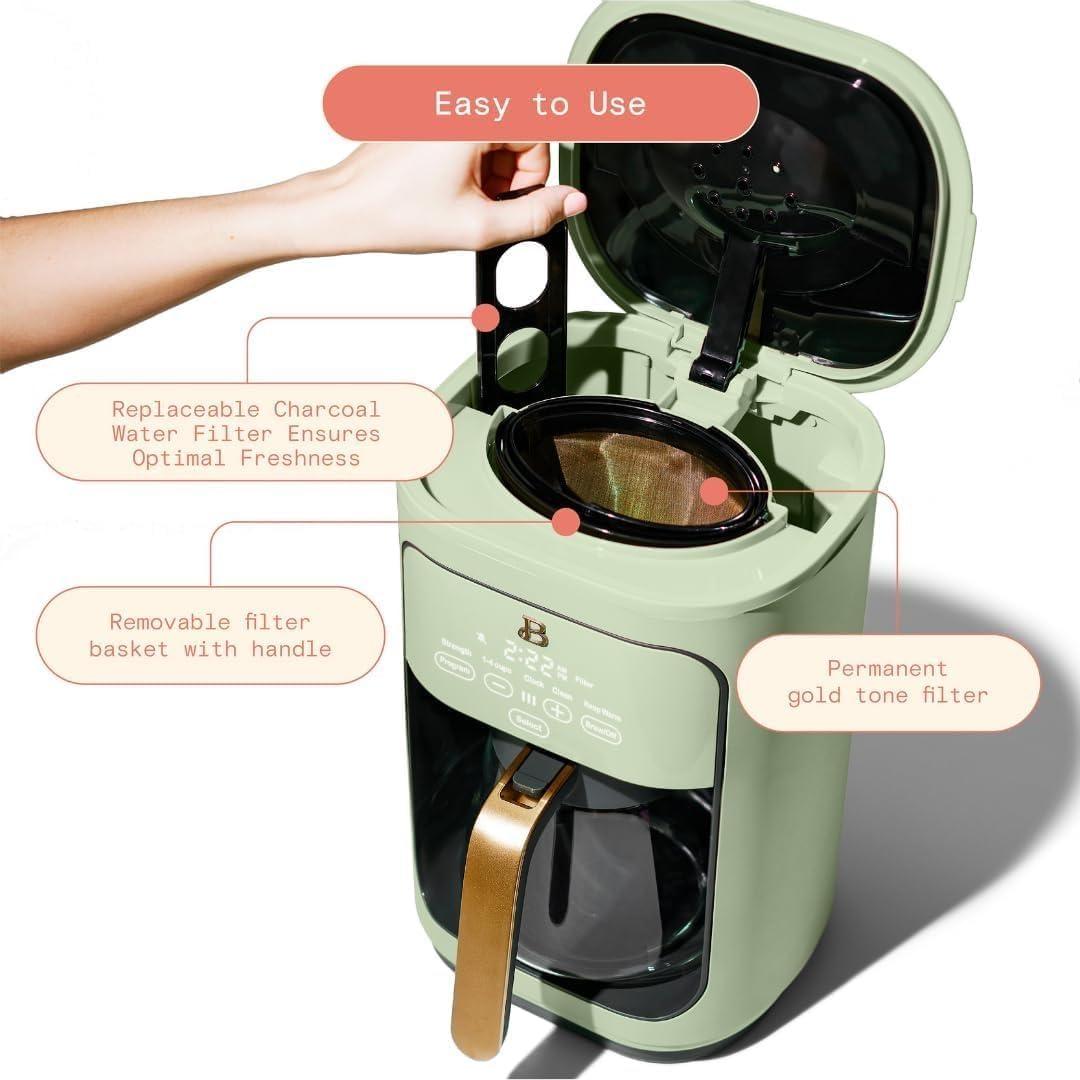Beautiful 14-Cup Programmable Drip Coffee Maker with Touch-Activated Display, Sage Green by Drew Barrymore