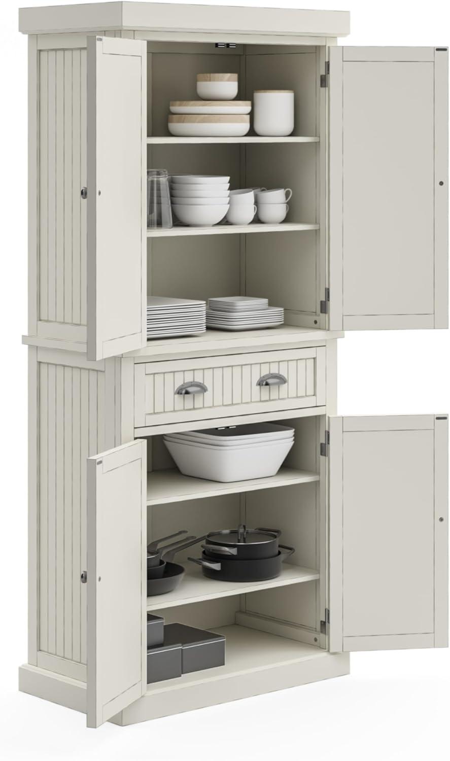 Nantucket Distressed White Wood Kitchen Pantry