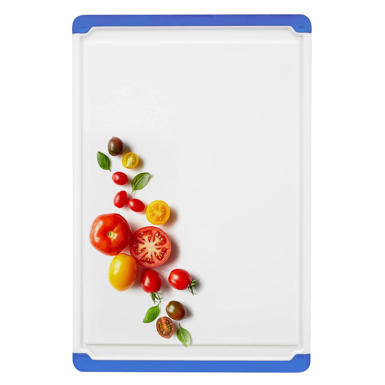 Large Cutting Boards for Kitchen - Dishwasher Safe Non-Slip Cutting Boards with Juice Grooves, Easy Grip Handles - Large and Thick Chopping Board - Blue