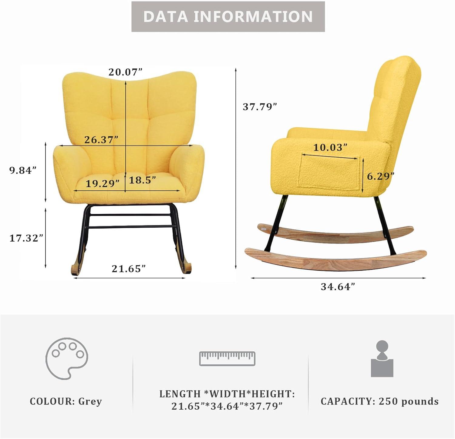 Nursery Rocking Chair Teddy, Upholstered Glider Rocker with High Backrest, Comfortable Stylish Accent Armchair with Padded Seat for Living Rooms, Bedrooms, Offices
