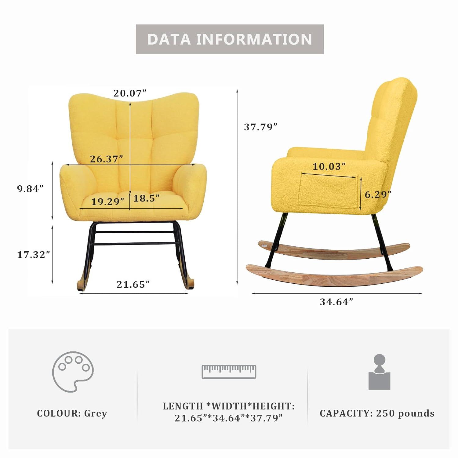 Nursery Rocking Chair Teddy, Upholstered Glider Rocker with High Backrest, Comfortable Stylish Accent Armchair with Padded Seat for Living Rooms, Bedrooms, Offices