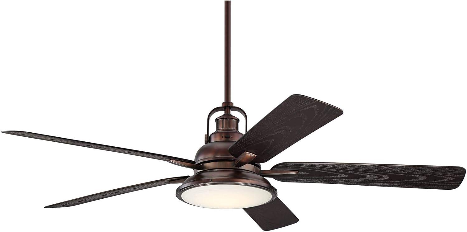 Casa Vieja 60" Wind and Sea Farmhouse Rustic Indoor Outdoor Ceiling Fan 5 Blade LED Light Remote Control Oil Rubbed Bronze Finish Bedroom Patio