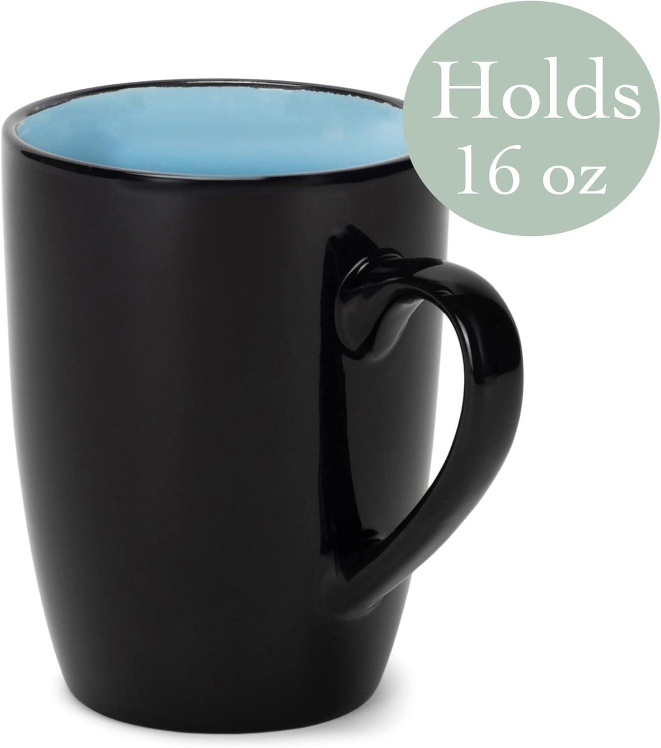 Elanze Designs Color Pop Pale Blue Black Exterior 16 ounce Glossy Ceramic Mugs Matching Set of 4