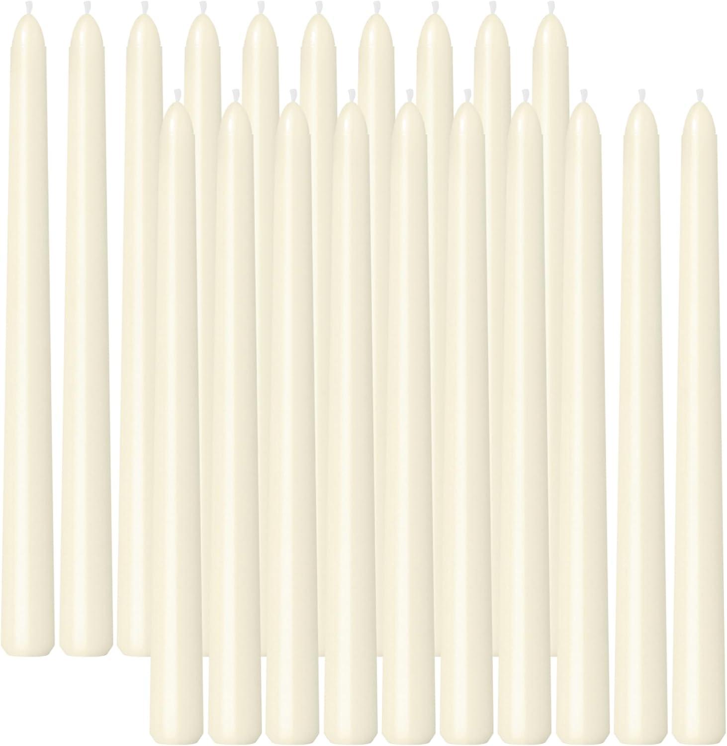 flamecan Ivory Taper Candles, Set of 20 Unscented and Smokeless 10 Inch Taper Candles Long Burning, Paraffin Wax with Cotton Wicks for Burning Approxinately 7-8 Hours Time
