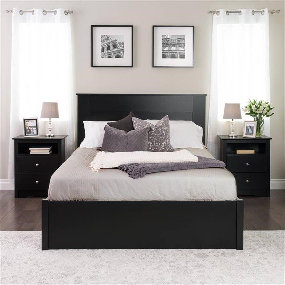 Black Wooden Queen Flat Panel Headboard