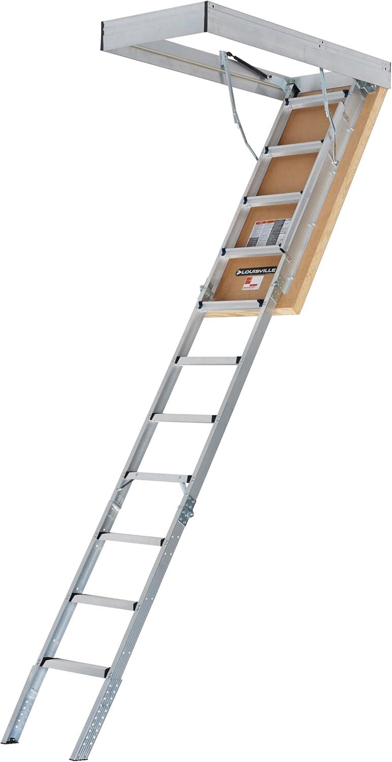 Louisville Ladder Aluminum Attic Ladder R10 Insulated Door 375 lbs Capacity 30 x 54 Inch Opening
