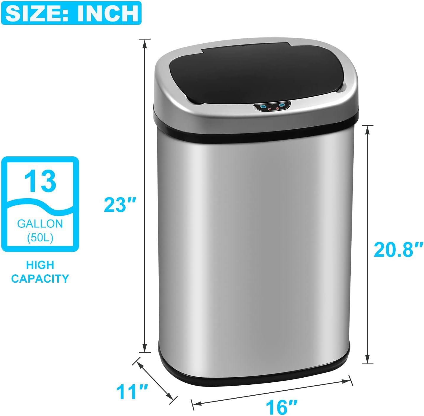 Stainless Steel 13 Gallon Motion Sensor Kitchen Trash Can