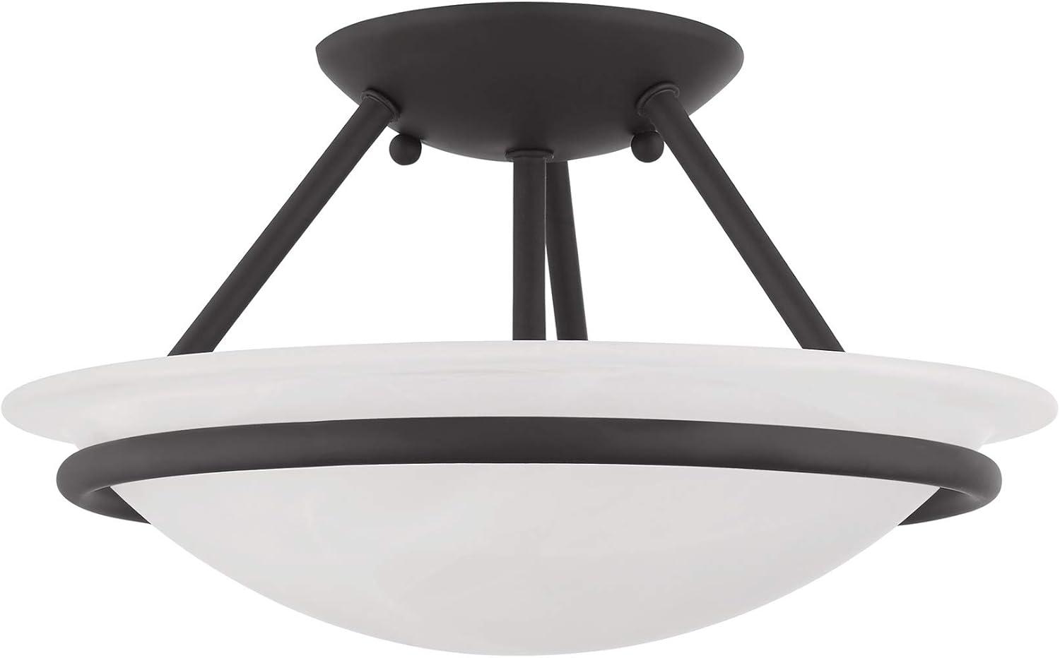 Lustrous Black Nickel 2-Light Semi Flush Mount with White Alabaster Glass Bowl