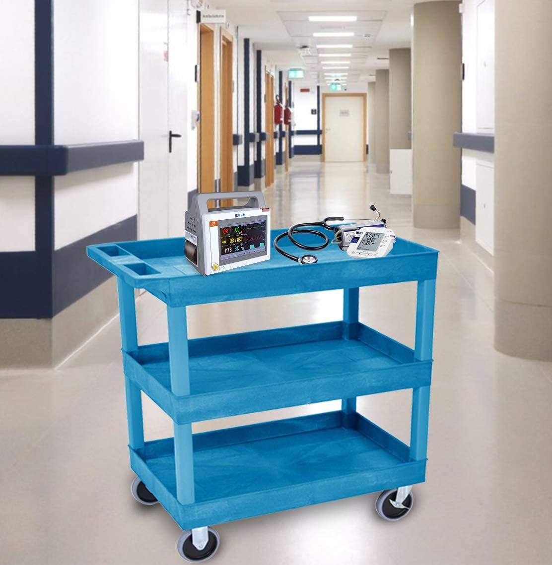 Blue Heavy Duty Three-Shelf Utility Trolley with Ergonomic Handles