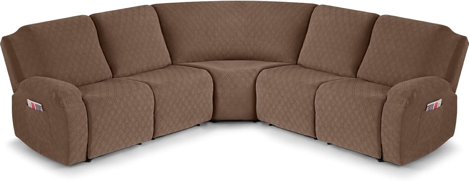 5-Pieces Recliner Corner Sectional Sofa Slipcovers- Oversized Box Cushion Reclining Sofa Covers for L Shaped Couch with Pockets ( 5 Seater)