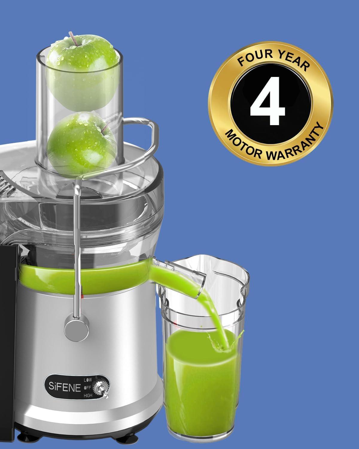 SiFENE 1000W Centrifugal Juicer Machine, 3.2" Wide Chute, Dual Speed, Easy Clean, BPA-Free, Silver