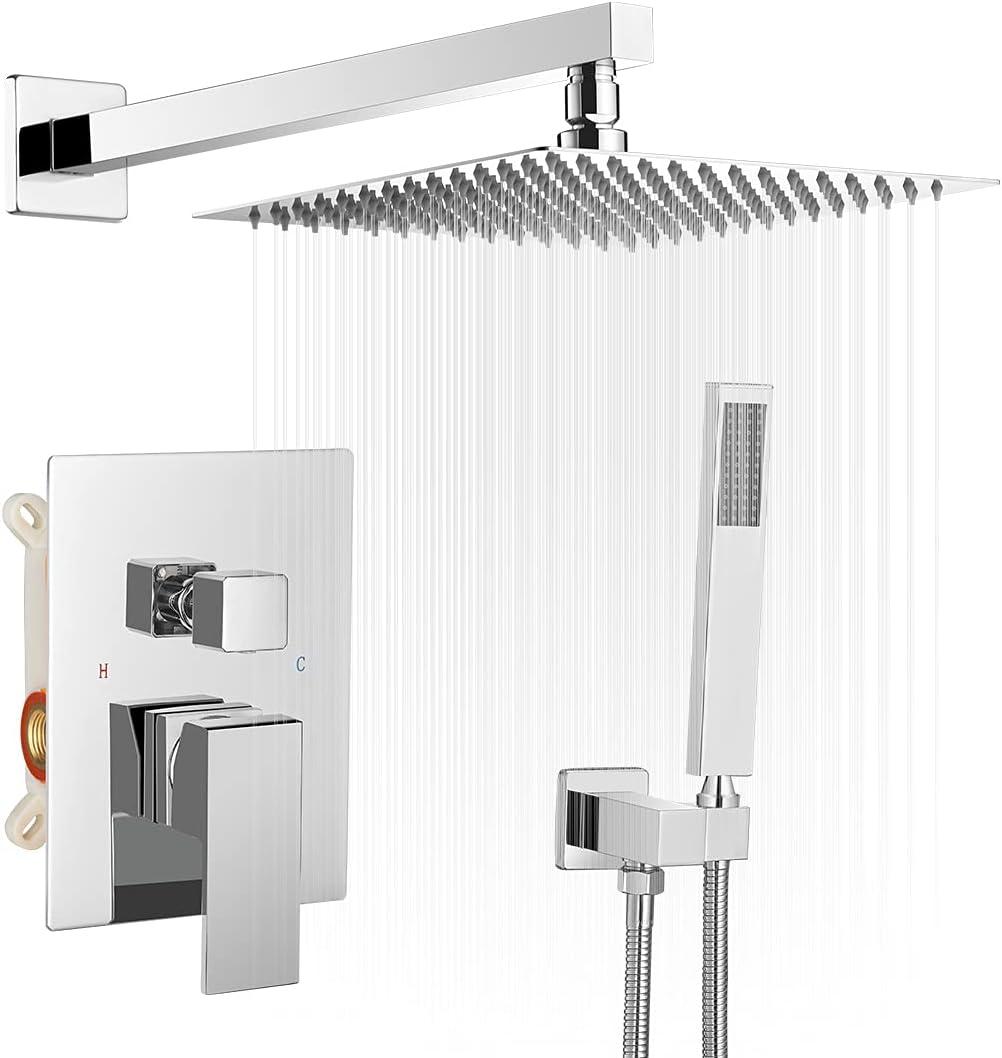 10-Inch Polished Chrome Square Rain Shower System with Handheld