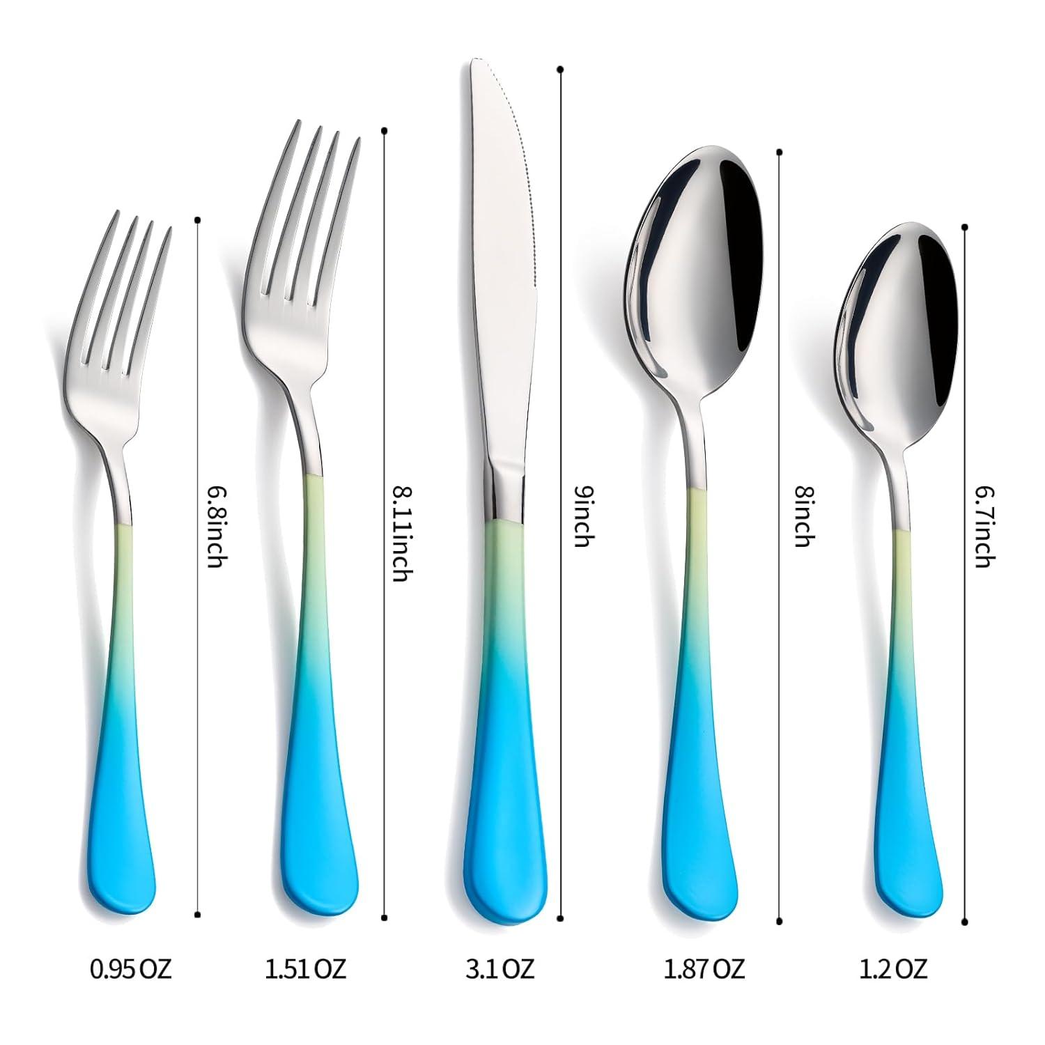 20-Pieces Color Silverware Sets for 4,Blue and Yellow Handle Stainless Steel Cutlery Set, Include Forks Spoons and Knives Set, Dishwasher Safe Utensil Sets for Home Restaurant
