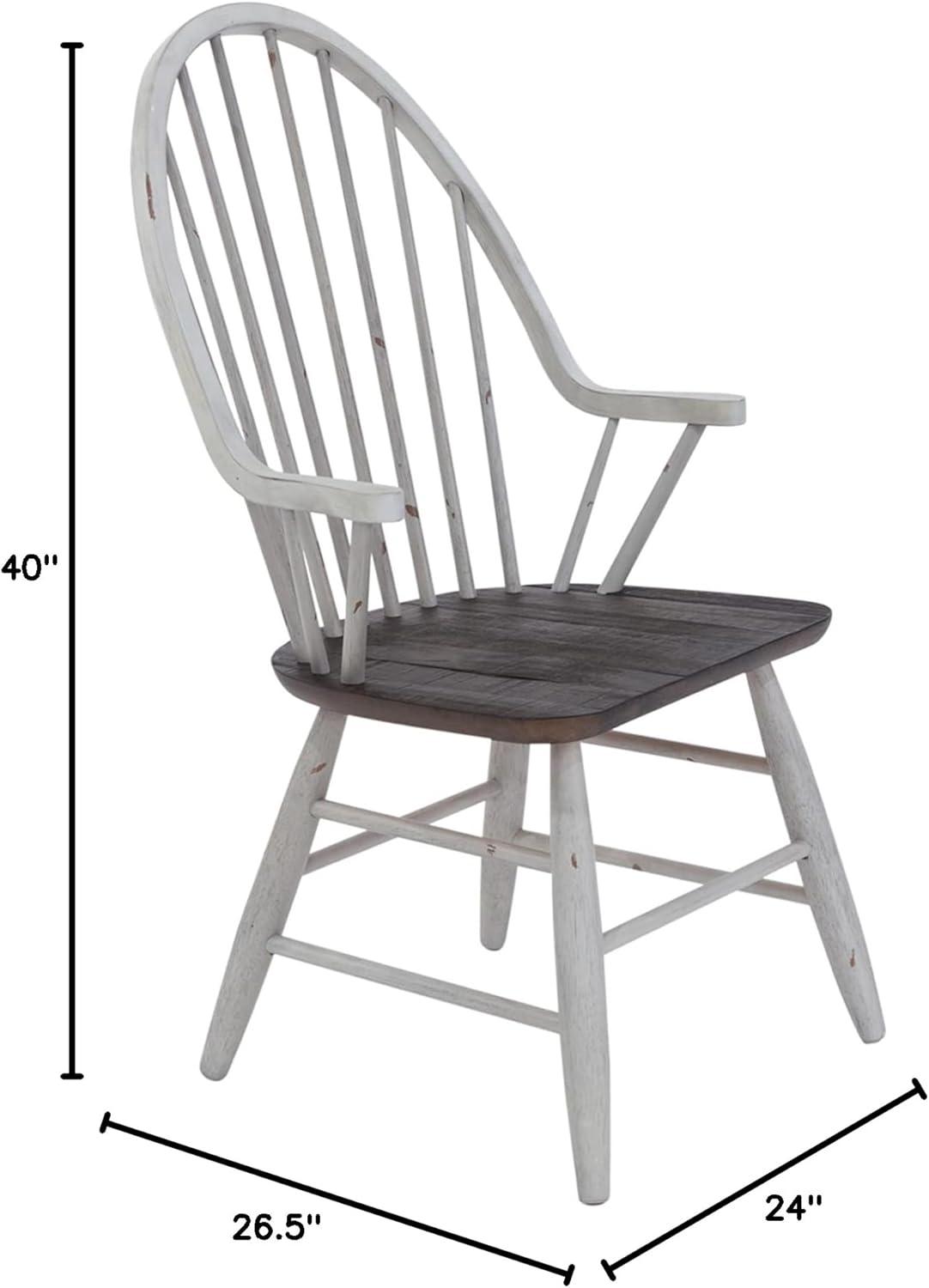 Transitional Brown and White Wood Windsor Arm Chair