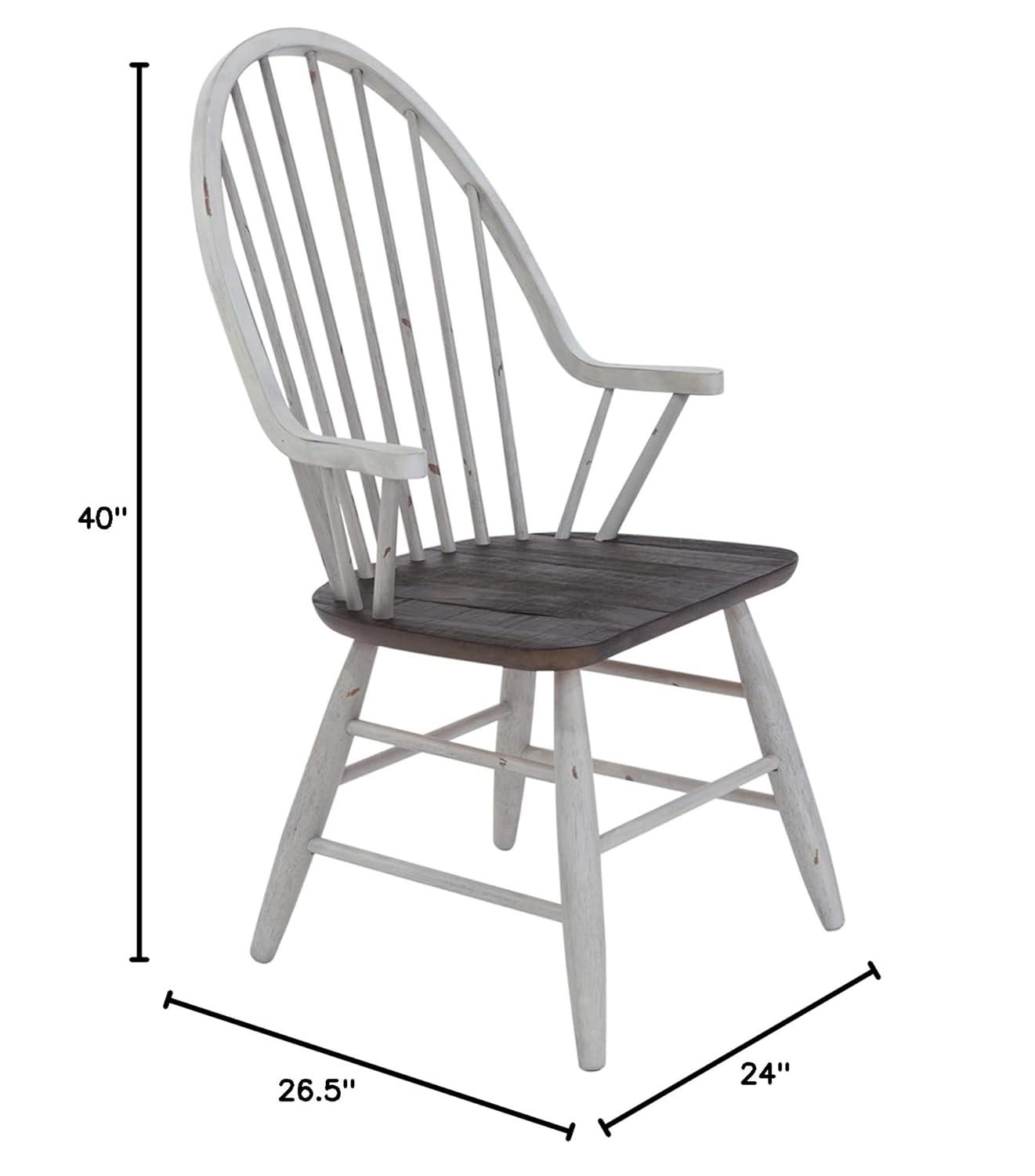 Farmhouse Transitional Rubberwood White Windsor Back Arm Chair