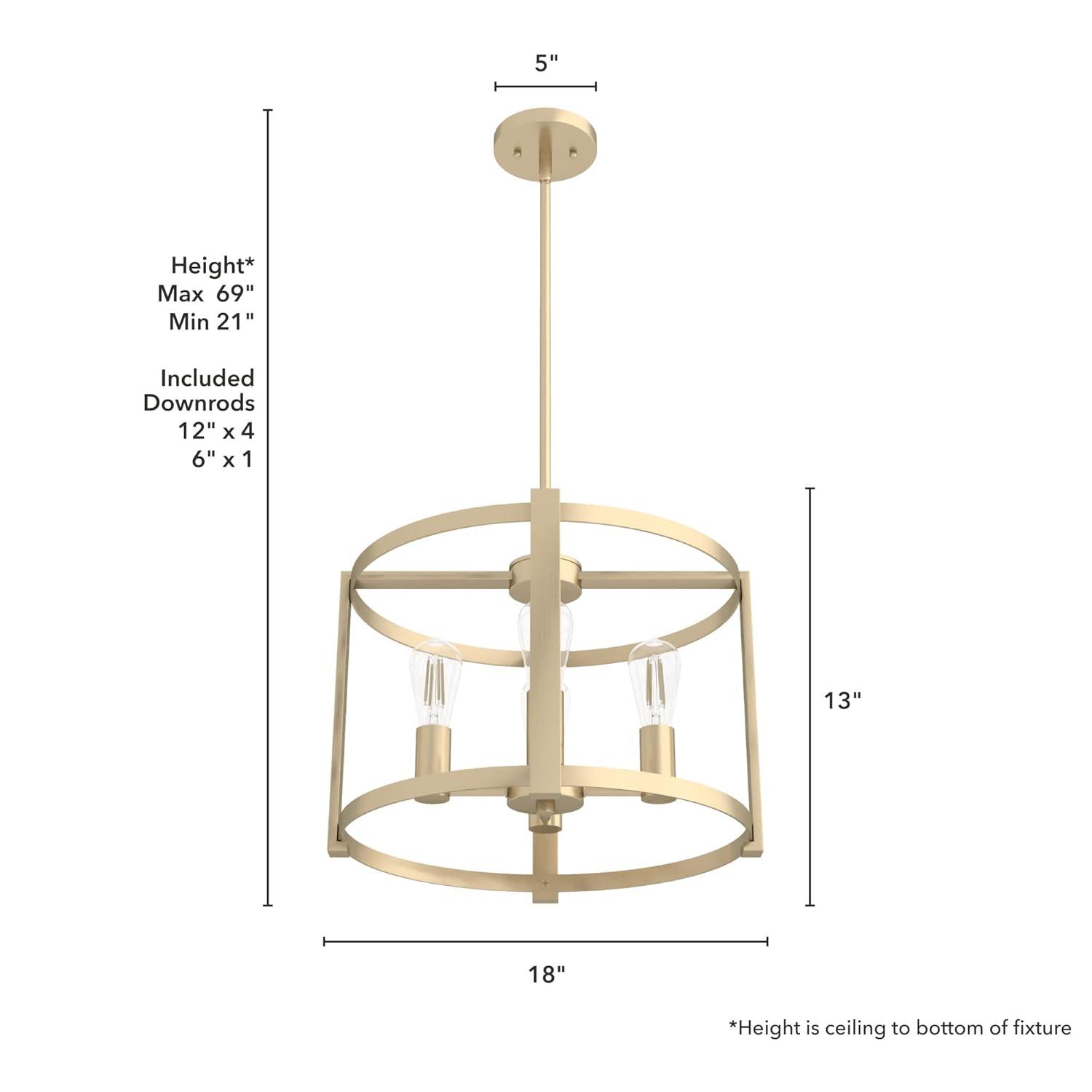 Hunter - Astwood 4-light Alturas Gold, Medium Size Chandelier, Dimmable, Caged Style, Drum Shaped, for Bedrooms, Kitchens, Dining, Living Rooms - 19958