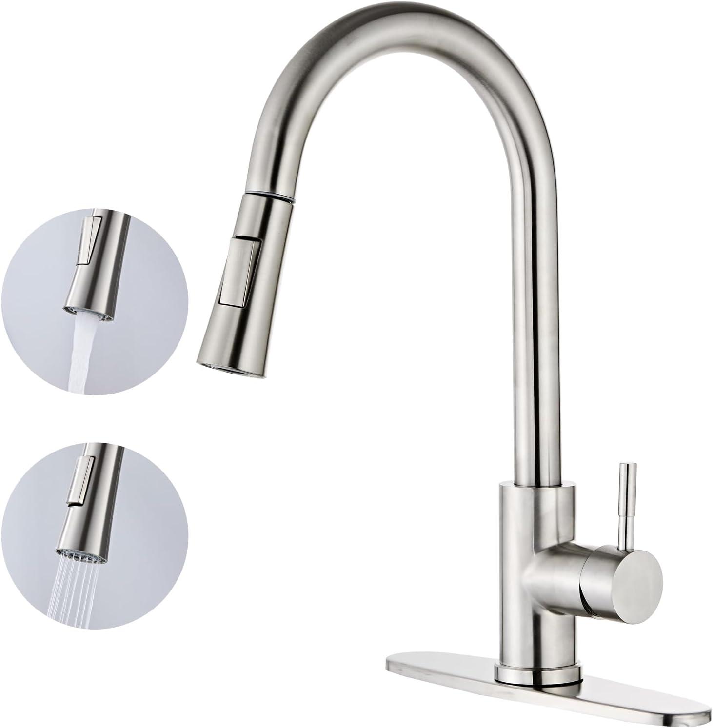 Brushed Nickel Stainless Steel Pull Down Kitchen Faucet