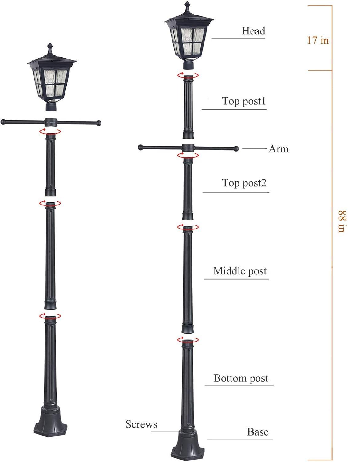 Black Aluminum Solar LED Lamp Post with Clear Glass Shade