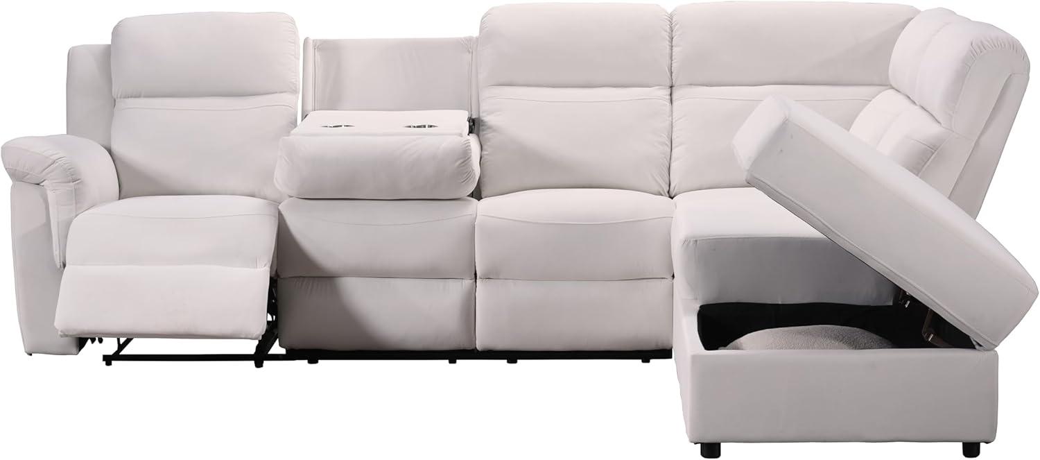 Beige Recliner Sectional Sofa with Ottoman and Cup Holder