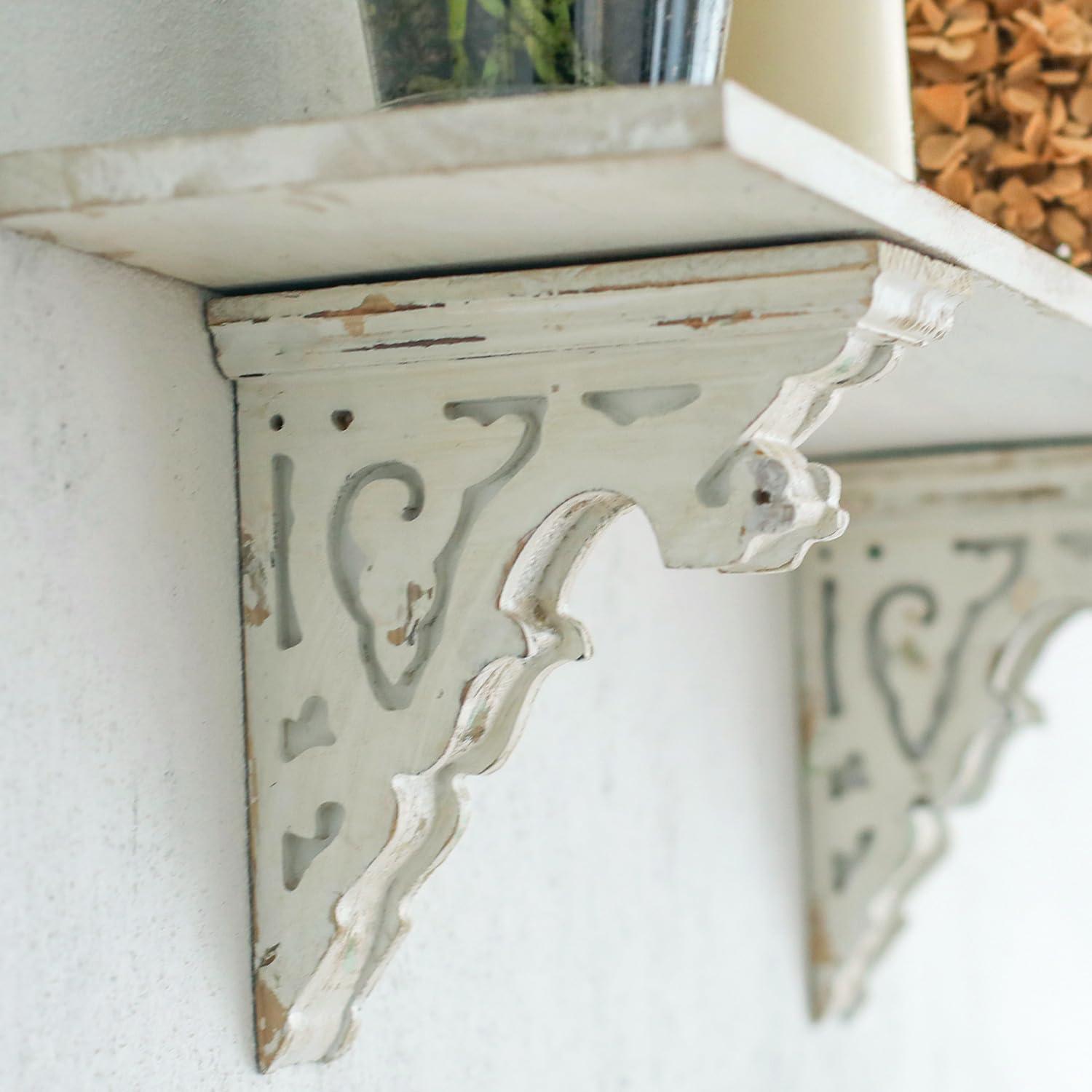 Ophelia & Co. Vintage Shabby Wood Corbels Brackets for Shelf Farmhouse Wall Decor (Set of 2)