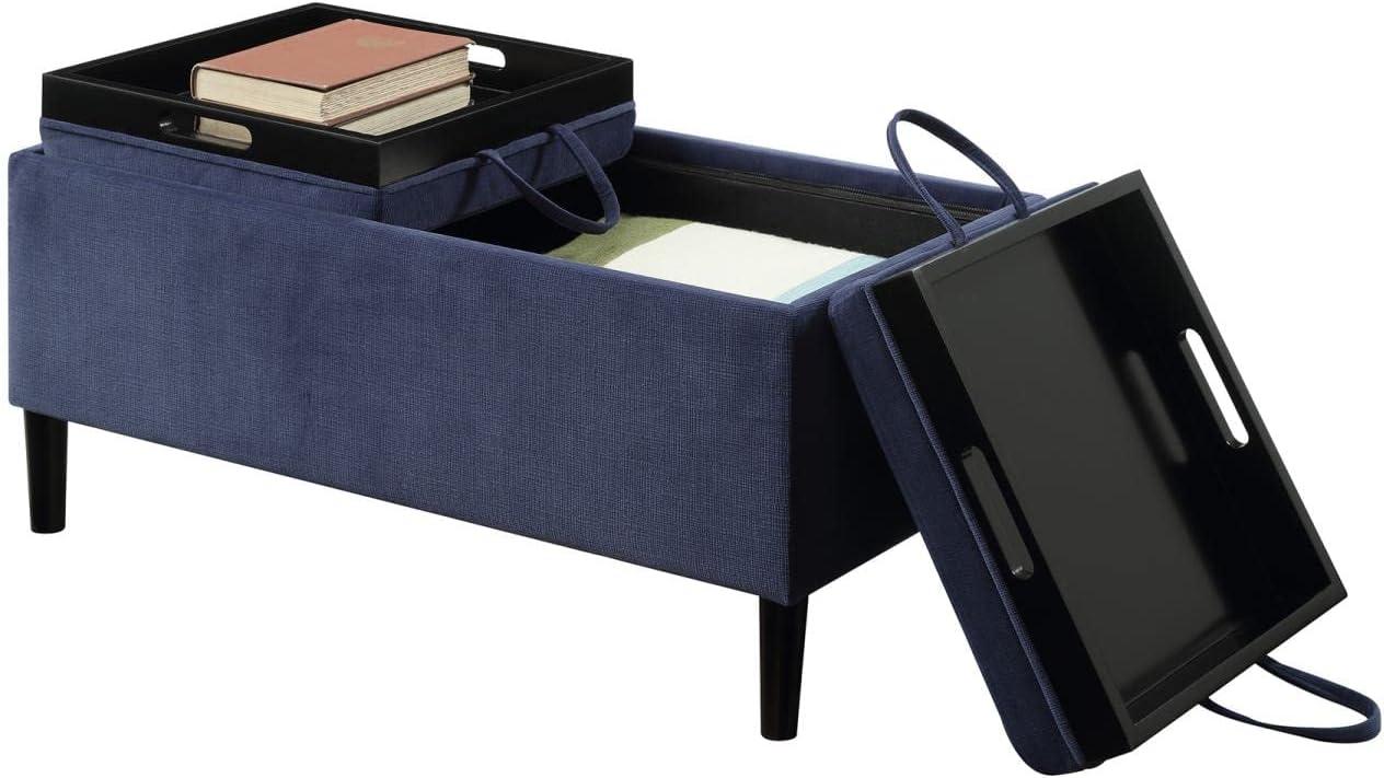 Convenience Concepts Designs4Comfort Magnolia Storage Ottoman with Reversible Trays, Dark Blue Corduroy