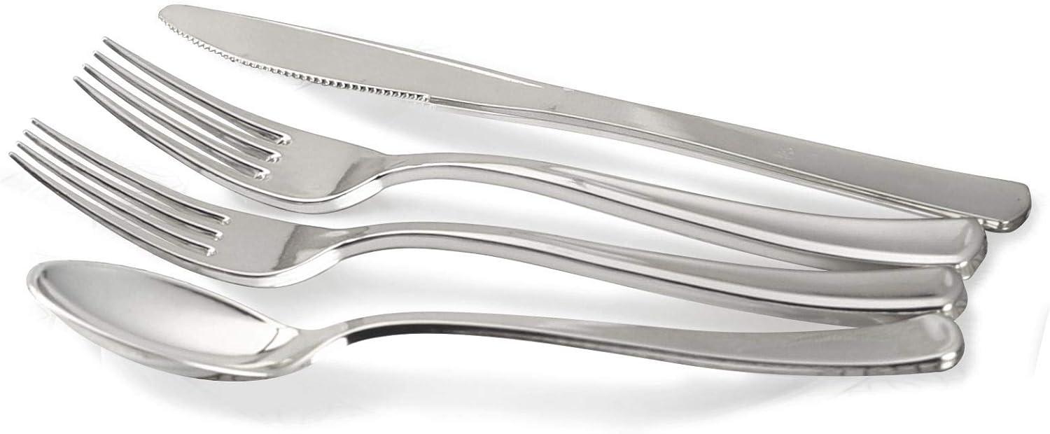 " OCCASIONS " 320 Piece set (40 Guests)-Vintage Wedding Party Disposable Plastic Plates & cutlery -40 x 10'' + 40 x 7.5'' + Silverware + 12oz Cups + Napkins (Verona White)