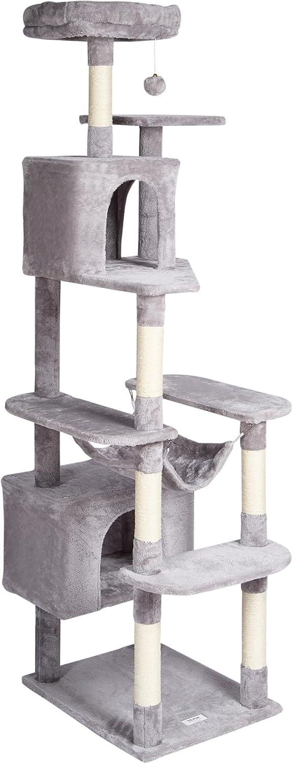 Light Grey 72" Cat Tower with Sisal Scratching Posts and Condos