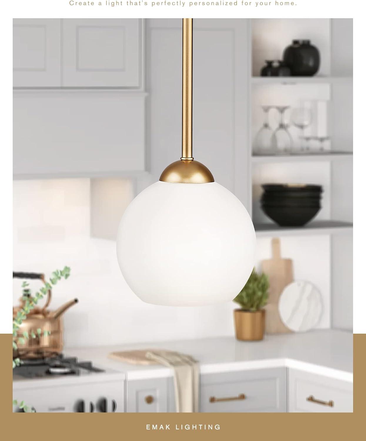 Bleecker 7.75" Metal/Glass Globe LED Pendant, White/Brass