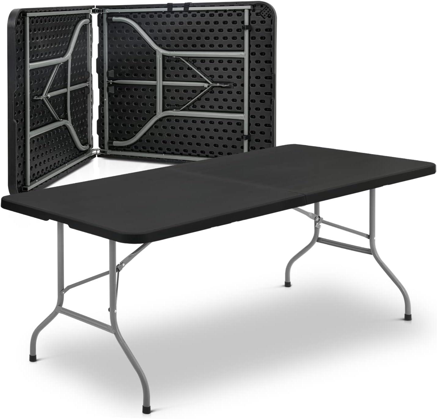 Bring Home Furniture 8Ft Heavy Duty Folding Table, Indoor Outdoor Portable Plastic Picnic Desk with Steel Legs and Handle