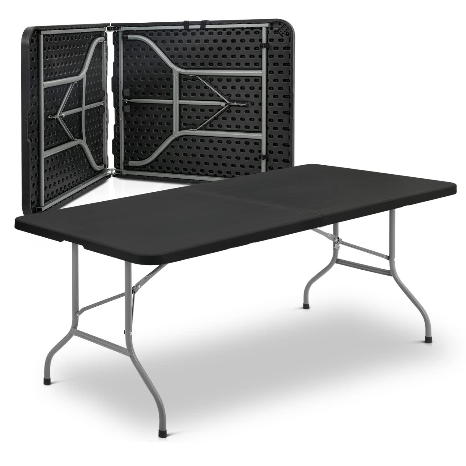Bring Home Furniture 8Ft Heavy Duty Folding Table, Indoor Outdoor Portable Plastic Picnic Desk with Steel Legs and Handle