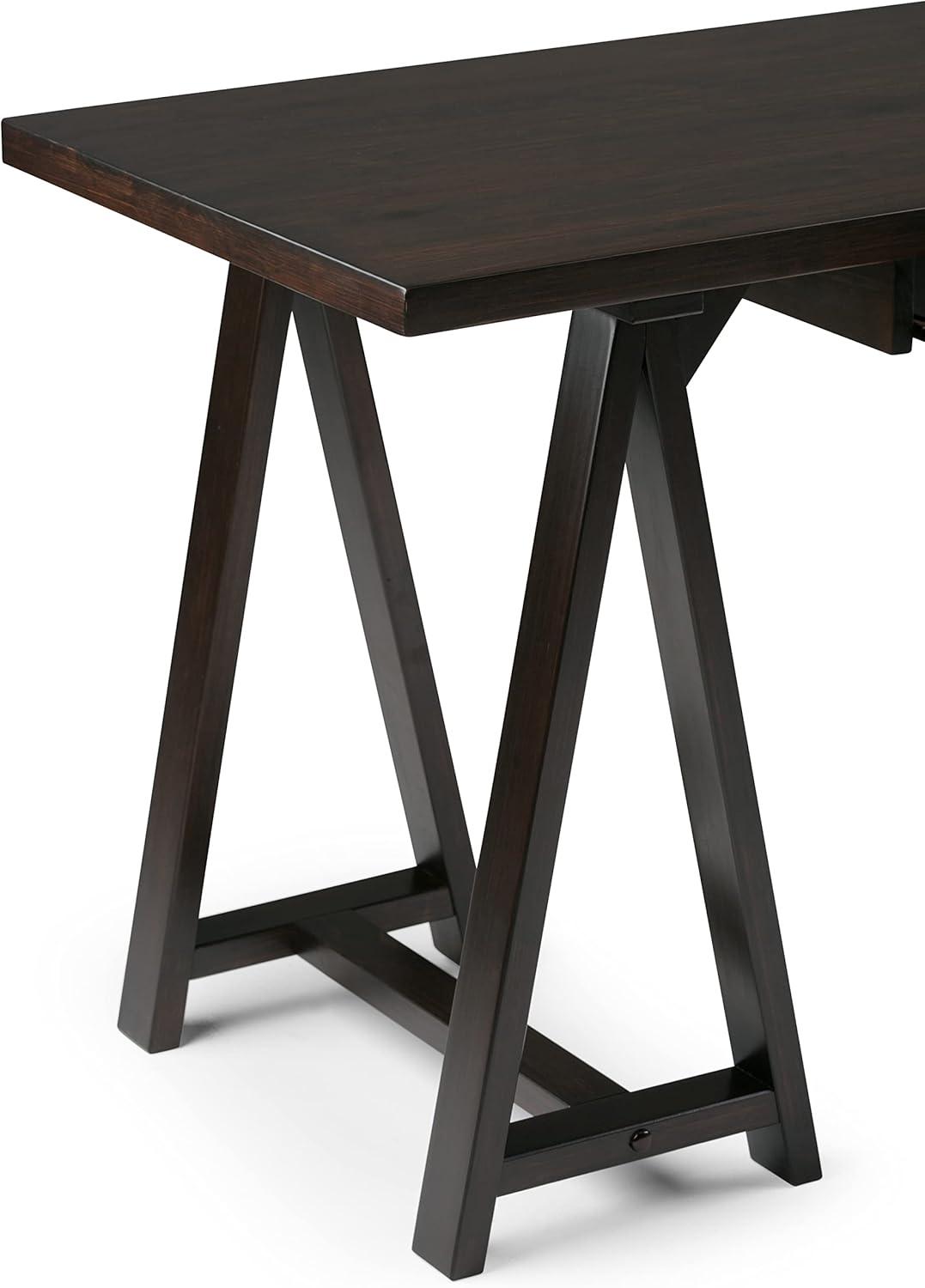 Simpli Home Sawhorse Computer Desk in Dark Chestnut Brown