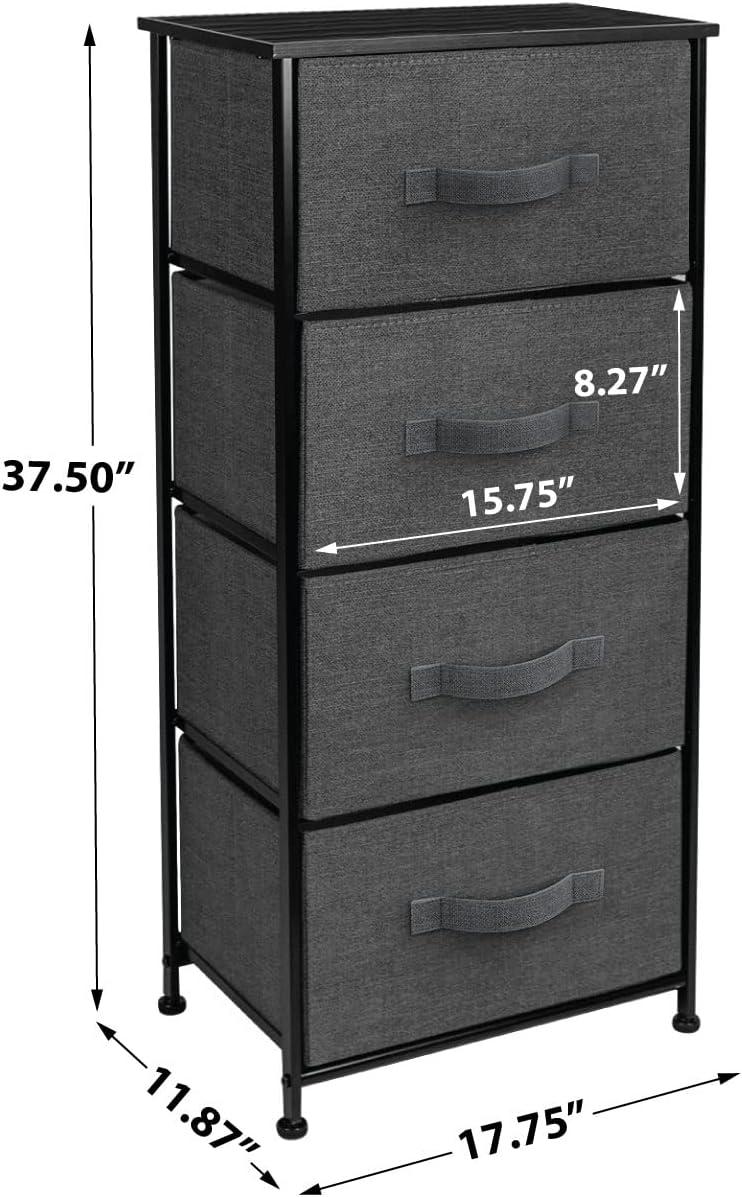 Sorbus 4 Drawers Chest Nightstand - Storage for Closet, Home, College Dorm - Features Steel Frame, Wood Top, & Fabric Bins