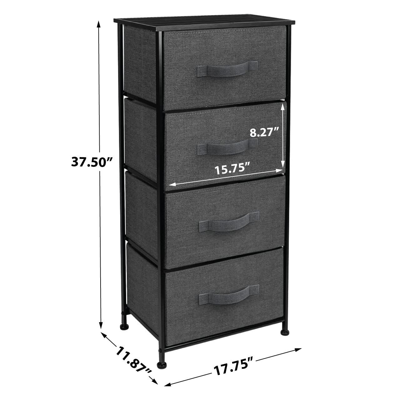 Sorbus 4 Drawers Chest Nightstand - Storage for Closet, Home, College Dorm - Features Steel Frame, Wood Top, & Fabric Bins (Black)