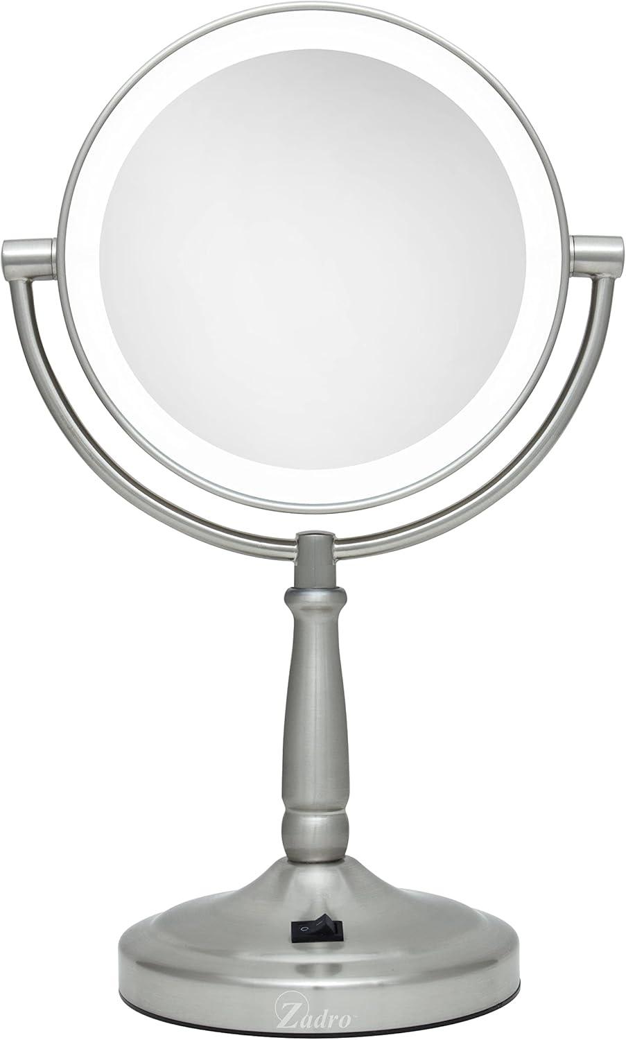 Satin Nickel Dual-Sided LED Lighted Magnifying Vanity Mirror