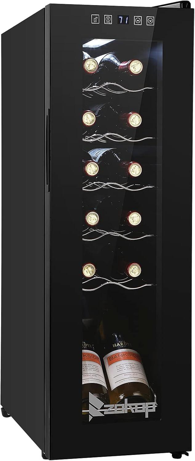 ZOKOP 1.2cu.ft/34l Electronic Wine Cabinet Cold Rolled Sheet Transparent Glass Door / 12Bottle With Display Black