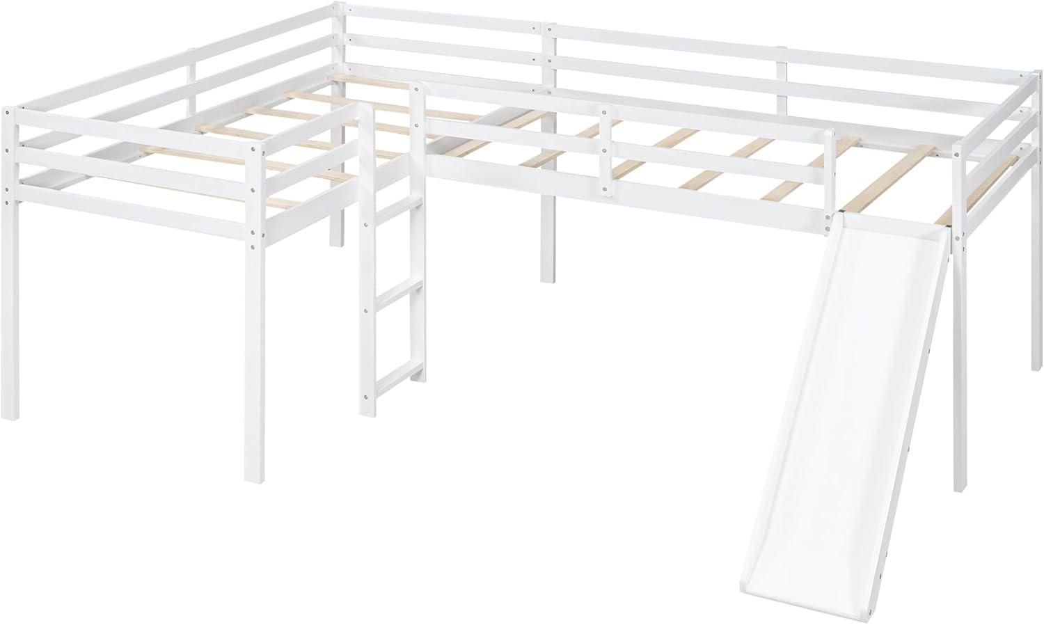 Two Loft Bed L Shaped Twin Bunk Bed with Ladders and Slide, Bunk Bed for Family, Kids, Teens, No Box Spring Needed